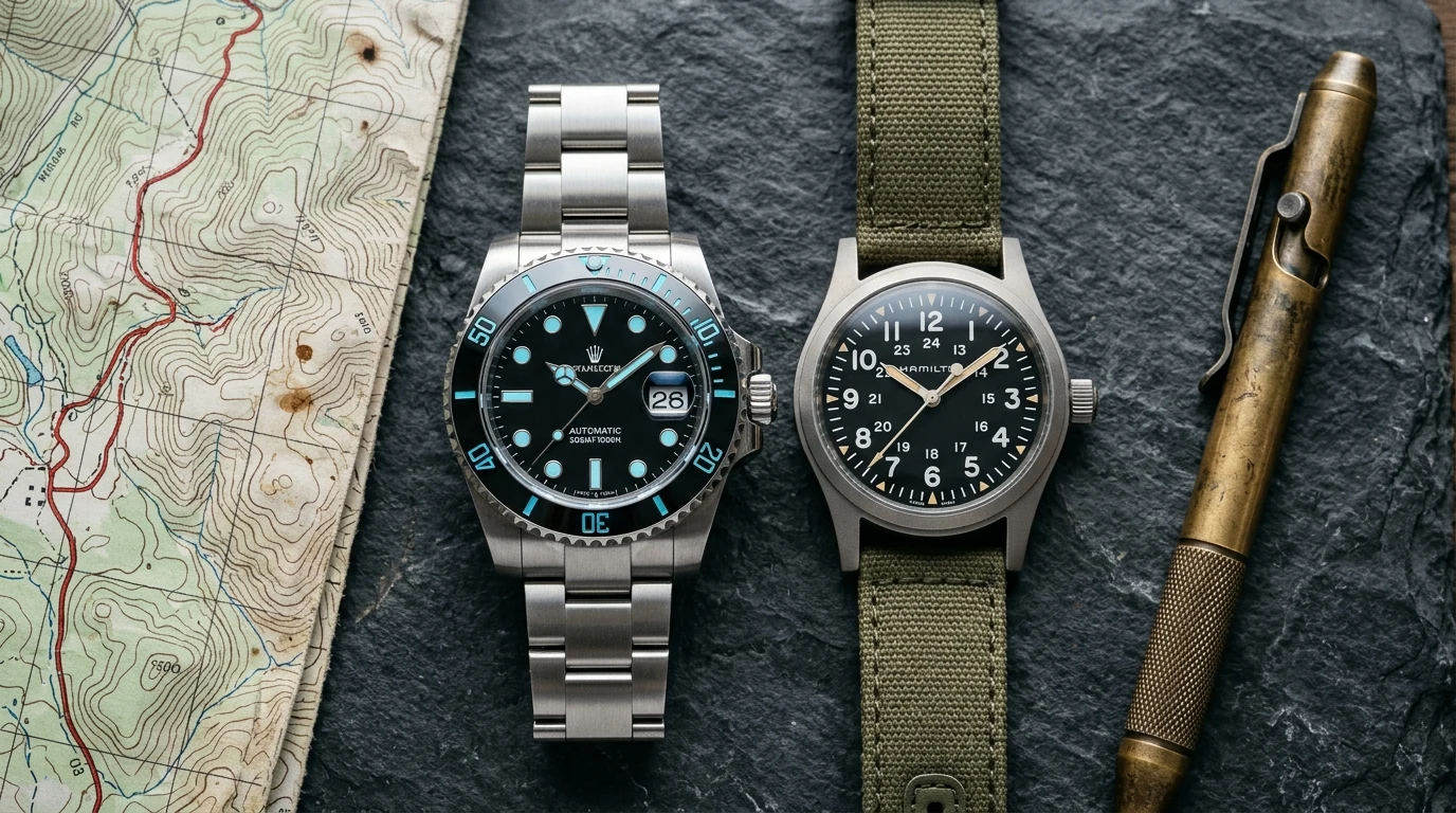 Addiesdive vs Berny automatic dive watch and titanium field watch comparison