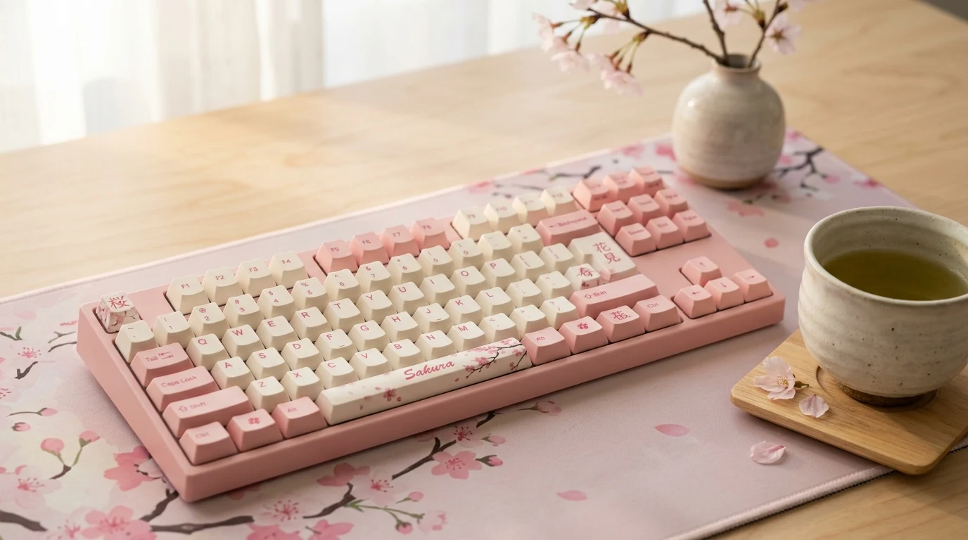 Varmilo vs Ducky mechanical keyboard Sakura EC switch artistic desk setup comparison
